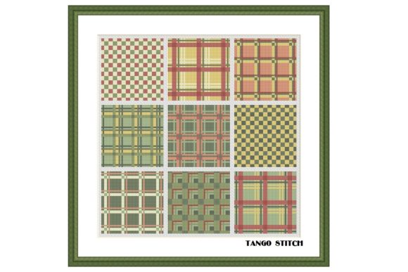 Yellow Green Tartan Ornaments Embroidery